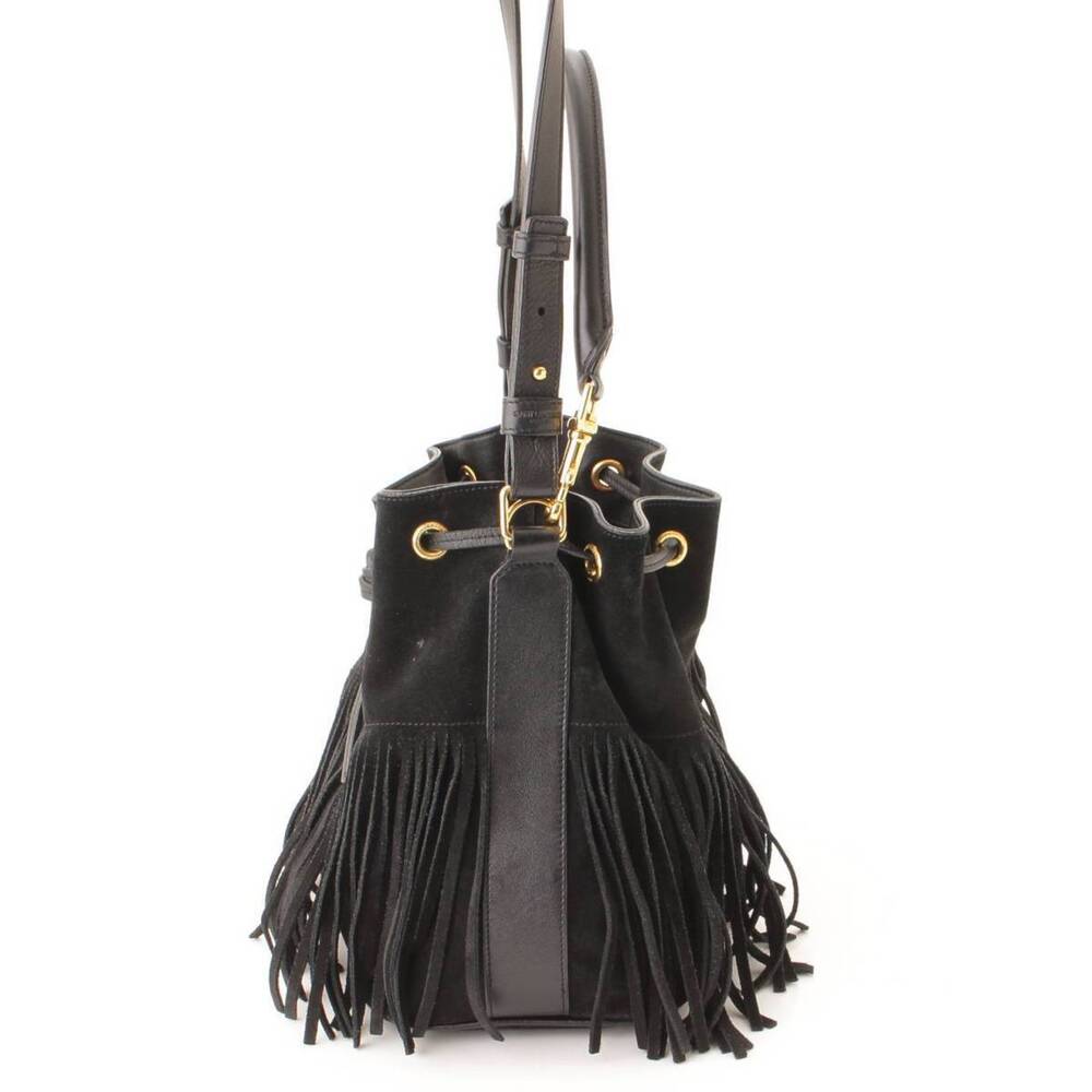 Saint Laurent Emmanuel Drawstring Suede Shoulder Bag Black - Picture 2 of 9